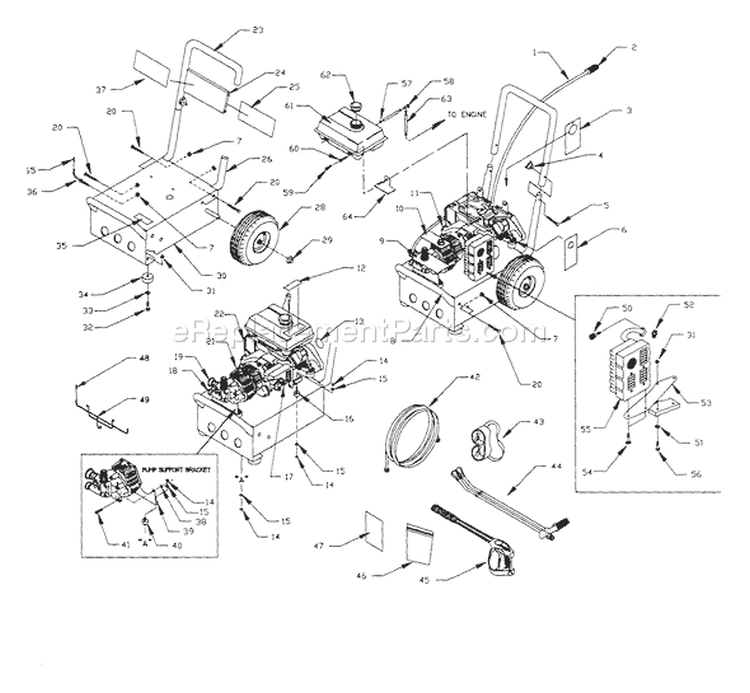 Page A Diagram and Parts List for 1044-0  Briggs and Stratton Pressure Washer